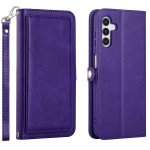 Wholesale Premium PU Leather Folio Wallet Front Cover Case with Card Holder Slots and Wrist Strap for Samsung Galaxy A24 4G (Purple)