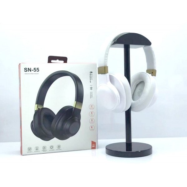 Wholesale HD Sound with Soft Cushion Earcup Bluetooth Wireless Foldable Headphone Headset with Built in Mic and FM Radio SN-55 for Universal Cell Phone And Bluetooth Device (White)