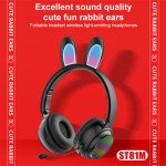 Wholesale Cute Bunny Ear Bluetooth Wireless Foldable Headphone Headset with Microphone and FM Radio ST81M for Universal Cell Phone And Bluetooth Device (Purple)