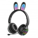Wholesale Cute Bunny Ear Bluetooth Wireless Foldable Headphone Headset with Microphone and FM Radio ST81M for Universal Cell Phone And Bluetooth Device (Black)