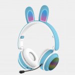 Wholesale Cute Bunny Ear Bluetooth Wireless Foldable Headphone Headset with Microphone and FM Radio ST81M for Universal Cell Phone And Bluetooth Device (Blue)