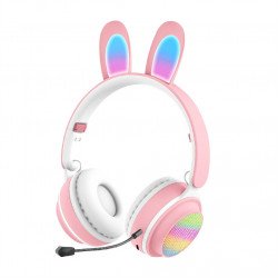 Cute Bunny Ear Bluetooth Wireless Foldable Headphone Headset with Microphone and FM Radio ST81M for Universal Cell Phone And Bluetooth Device (Pink)