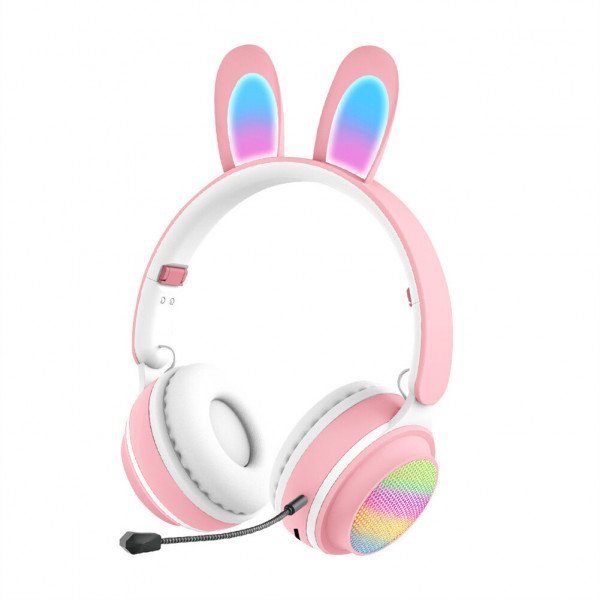 Wholesale Cute Bunny Ear Bluetooth Wireless Foldable Headphone Headset with Microphone and FM Radio ST81M for Universal Cell Phone And Bluetooth Device (Pink)