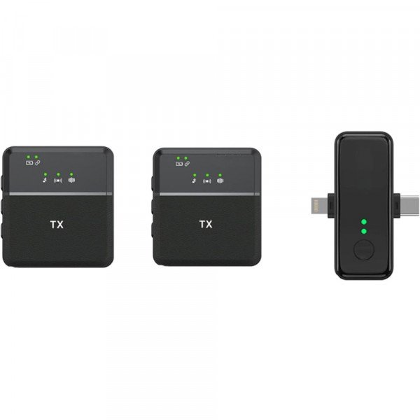 Wholesale Premium Dual Mic Wireless Microphone with iPhone and Type C Adapter for Audio Recording for Universal Cell Phone, Device and More (Black)
