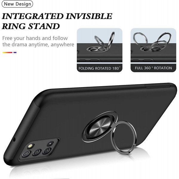 Wholesale Dual Layer Armor Hybrid Stand Ring Case for Samsung Galaxy A03s (USA), A02s (Black)