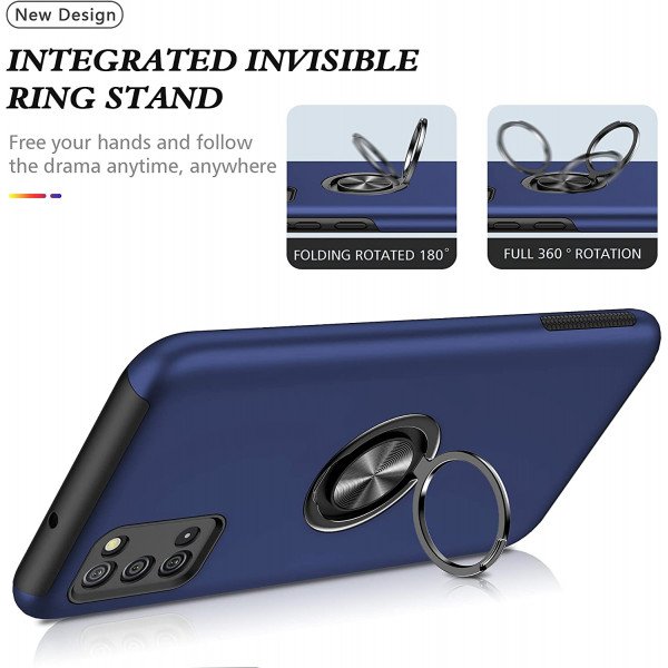 Wholesale Dual Layer Armor Hybrid Stand Ring Case for Samsung Galaxy A03s (USA), A02s (Blue)