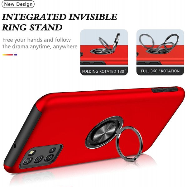 Wholesale Dual Layer Armor Hybrid Stand Ring Case for Samsung Galaxy A03s (USA), A02s (Red)