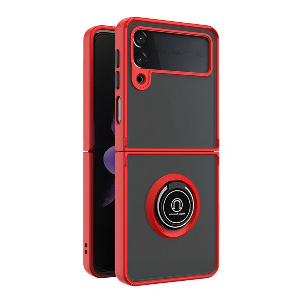 Wholesale Full Body Protection Armor Hybrid 360 Ring Stand Protection Case for Samsung Galaxy Z Flip 3 5G (Red)