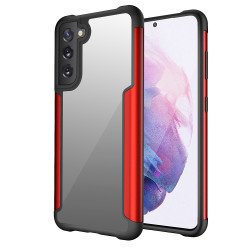 Clear Iron Armor Hybrid Chrome Case for Samsung Galaxy S21 FE [2021] (Red)