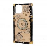 Heavy Duty Floral Clover Diamond Ring Stand Grip Hybrid Case Cover for Apple iPhone 11 [6.1] (Rose Gold)