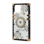 Heavy Duty Floral Clover Diamond Ring Stand Grip Hybrid Case Cover for Apple iPhone 11 [6.1] (White)