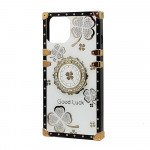 Wholesale Heavy Duty Floral Clover Diamond Ring Stand Grip Hybrid Case Cover for Apple iPhone 11 [6.1] (White)