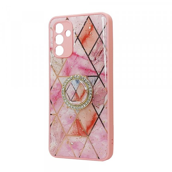 Wholesale Marble Design Bumper Edge Protection Diamond Ring Case for Samsung Galaxy A13 5G (Pink-A)