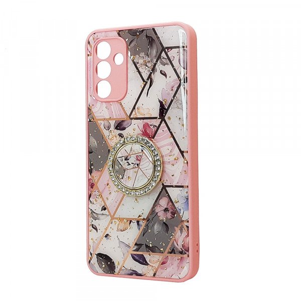 Wholesale Marble Design Bumper Edge Protection Diamond Ring Case for Samsung Galaxy A13 5G (Pink-C)