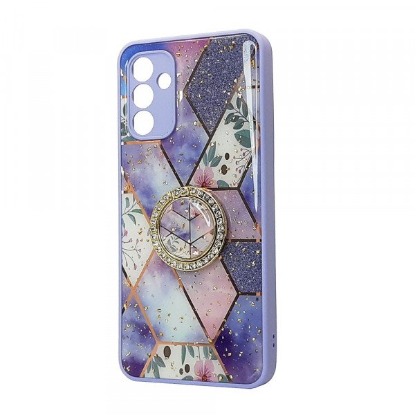Wholesale Marble Design Bumper Edge Protection Diamond Ring Case for Samsung Galaxy A13 5G (Purple-C)