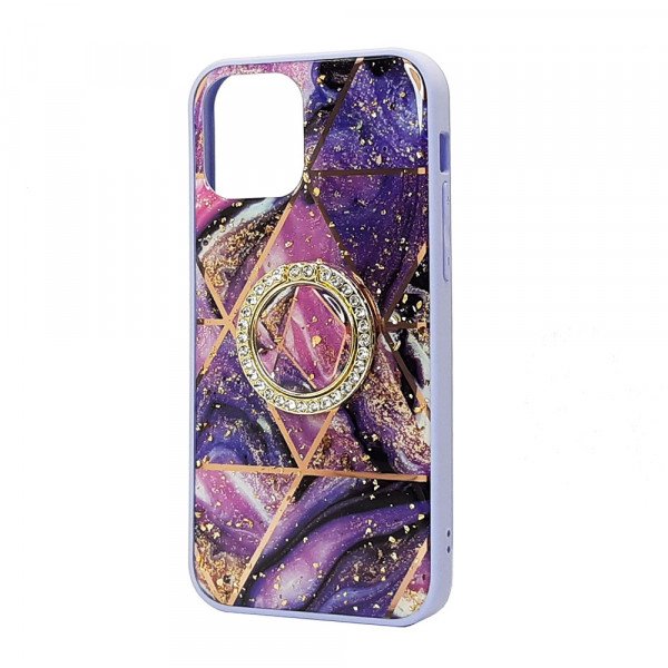 Wholesale Marble Design Bumper Edge Protection Diamond Ring Case for Apple iPhone 11 [6.1] (Purple-A)