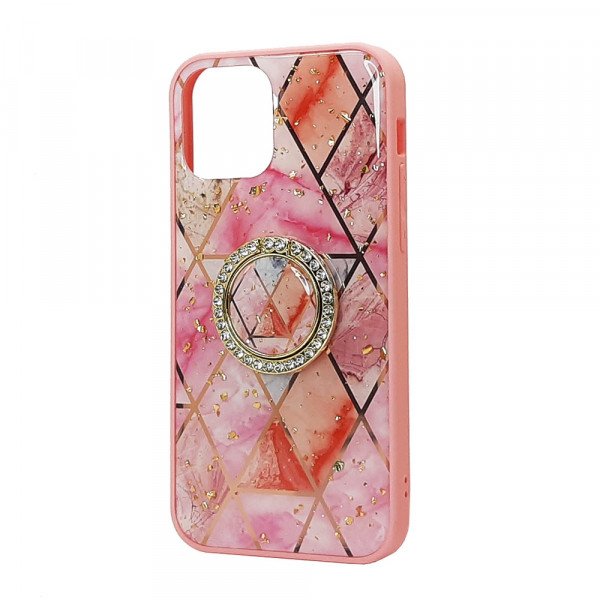 Wholesale Marble Design Bumper Edge Protection Diamond Ring Case for Apple iPhone 11 [6.1] (Pink-A)