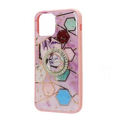 Marble Design Bumper Edge Protection Diamond Ring Case for Apple iPhone 11 [6.1] (Pink-B)