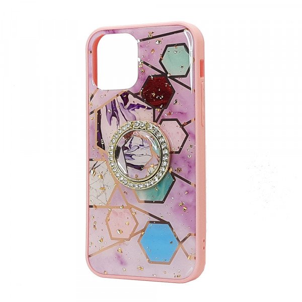 Wholesale Marble Design Bumper Edge Protection Diamond Ring Case for Apple iPhone 11 [6.1] (Pink-B)