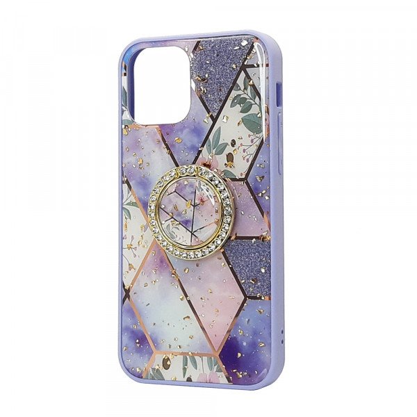Wholesale Marble Design Bumper Edge Protection Diamond Ring Case for Apple iPhone 11 [6.1] (Purple-C)