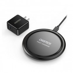 10W Fast Wireless Charging Pad with Smart Lighting Sensor and Charger Adapter T518 for Universal Qi Compatible Phone Device (Black)