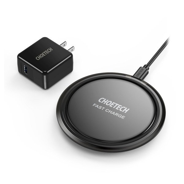 Wholesale 10W Fast Wireless Charging Pad with Smart Lighting Sensor and Charger Adapter T518 for Universal Qi Compatible Phone Device (Black)