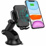 Wholesale Car Dock 10W Fast Wireless Charger Windshield and Dashboard Car Mount Long Holder T521 for Universal Cell Phones and Qi Compatible Device (Black)