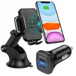 Wholesale Car Dock 10W Fast Wireless Charger Windshield and Dashboard Car Mount Long Holder with Car Adapter T521W for Universal Cell Phones and Qi Compatible Device (Black) (Include Car Adapter)