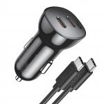 Wholesale 36W MAX Dual Port USB C / Type C Car Charger with Type-C Cable for Universal Cell Phones with USB-C Port (Black)