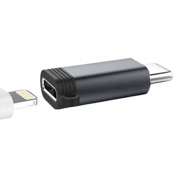 Wholesale Lightning to Type-C (USB-C) Fast Charging Adapter Keychain Connector for Phones and Tablets for Universal Cell Phone, Device and More (Black)