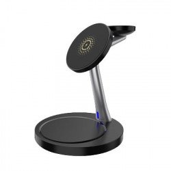 3 in 1 Magnetic Wireless Charger Station 15W Fast Charge Magnetic MagSafe Charging Stand for iDevices (Black)