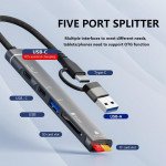 Wholesale 5-in-1 USB Hub Station Multi-Port Adapter with Micro SD Card Reader Charging Station - Type C and USB A Compatible TC07 for Universal Cell Phone, Device and More (Black)