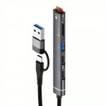 Wholesale 5-in-1 USB Hub Station Multi-Port Adapter with Micro SD Card Reader Charging Station - Type C and USB A Compatible TC07 for Universal Cell Phone, Device and More (Black)