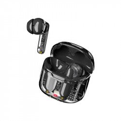 Smart Touch Bluetooth TWS Headset with Transparent Charging Case and Earbuds TC10 for Universal Cell Phone And Bluetooth Device (Black)