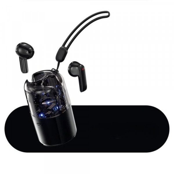 Wholesale Portable Wireless Bluetooth TWS Headphones with Speaker Charging Case - RGB Lights and Transparent Design TC60 for Universal Cell Phone And Bluetooth Device (Black)