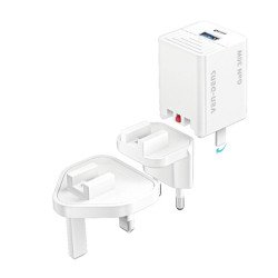 36W Dual Port USB-C PD & USB-A QC3.0 Fast Charging Travel Wall Charger with Interchangeable US/UK/EU Plugs for Universal Cell Phone, Device and More (White) 36W Dual Port USB-C PD & USB-A QC3.0 Fast Charging Travel Wall Charger with Interchangeable US/UK/EU Plugs for Universal Cell Phone, Device and More (White)