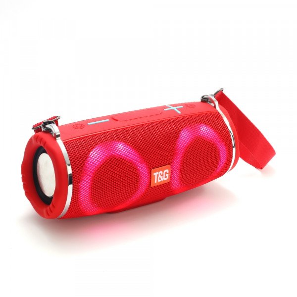 Wholesale Drum Style Dual RGB LED Ring Light Portable Wireless Bluetooth Speaker FM Radio TG642 for Universal Cell Phone And Bluetooth Device (Red)