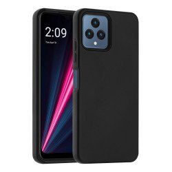 Glossy Dual Layer Armor Defender Hybrid Protective Case Cover for T-Mobile Revvl 6 5G / Boost Mobile Celero 5G 2023 (Black)