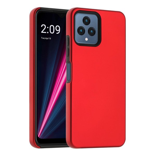 Wholesale Glossy Dual Layer Armor Defender Hybrid Protective Case Cover for T-Mobile Revvl 6 5G / Boost Mobile Celero 5G 2023 (Red)
