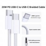 Wholesale USB-C to USB-C - High-Speed 20W PD Fast Charging Braided Flexible Type C Cable (White) for Universal Cell Phone, Device and More (White)