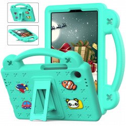 Cartoon Silicone Shockproof Handle Kid Friendly Convertible Kickstand Durable Protective Cover Case for Samsung Galaxy Tab A9 (Green)