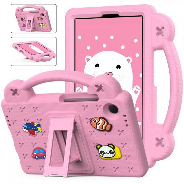 Wholesale Cartoon Silicone Shockproof Handle Kid Friendly Convertible Kickstand Durable Protective Cover Case for Samsung Galaxy Tab A9 (Hot Pink)