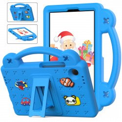Cartoon Silicone Shockproof Handle Kid Friendly Convertible Kickstand Durable Protective Cover Case for Samsung Galaxy Tab A9 (Light Blue)