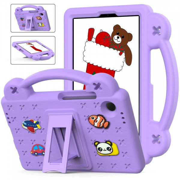 Wholesale Cartoon Silicone Shockproof Handle Kid Friendly Convertible Kickstand Durable Protective Cover Case for Samsung Galaxy Tab A9 (Purple)