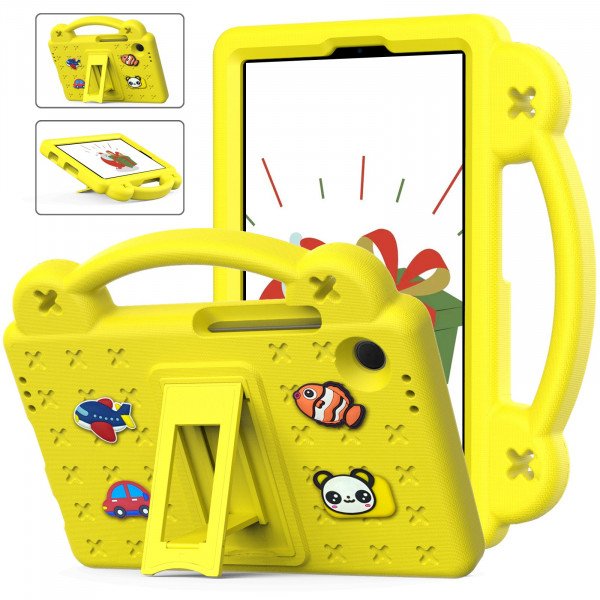 Wholesale Cartoon Silicone Shockproof Handle Kid Friendly Convertible Kickstand Durable Protective Cover Case for Samsung Galaxy Tab A9 (Yellow)