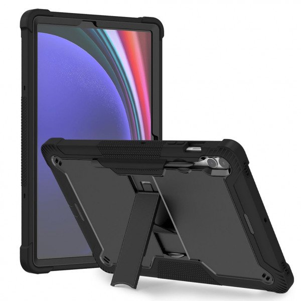 Wholesale Heavy Duty Full Body Shockproof Protection Kickstand Hybrid Tablet Case Cover for Samsung Galaxy Tab S9 Ultra (Black)