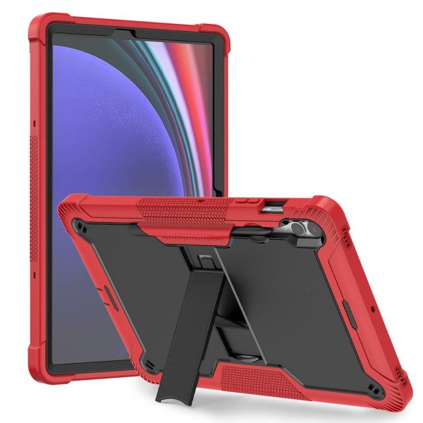 Wholesale Heavy Duty Full Body Shockproof Protection Kickstand Hybrid Tablet Case Cover for Samsung Galaxy Tab S9 Ultra (Red)