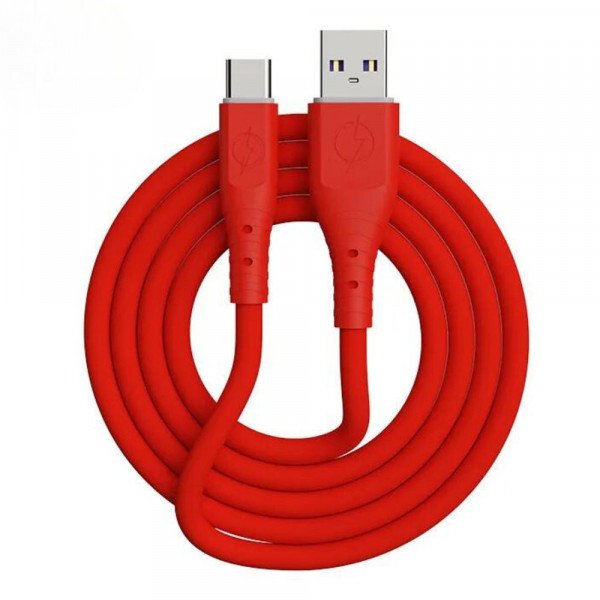 Wholesale Type C / USB-C 2.4A Heavy Duty Strong Soft Flexible Tangled Free Silicone OD 5.0mm Charge and Sync USB Cable 3FT for Universal Cell Phone, Device and More (Red)