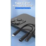 Wholesale 2-in-1 Type-C Dual Headphones Audio and 60 W PD Charging Port Splitter Adapter for Universal Cell Phone, Device and More (Black)