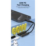 Wholesale 2-in-1 Type-C Dual Headphones Audio and 60 W PD Charging Port Splitter Adapter for Universal Cell Phone, Device and More (Black)
